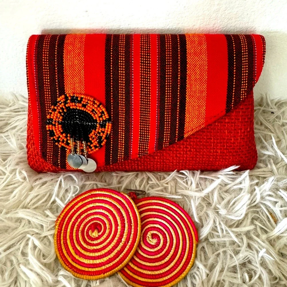 West African Beaded Straw Clutch
